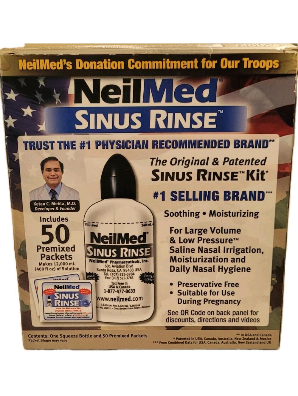 Sinus Rinse NeilMed 50 Packets Bottles Saline Kit Premix Nasal Natural Relief